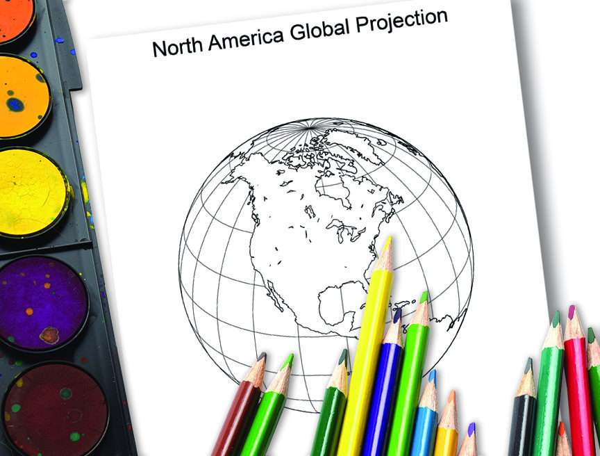 North America Globe Map with grid lines, jpg format