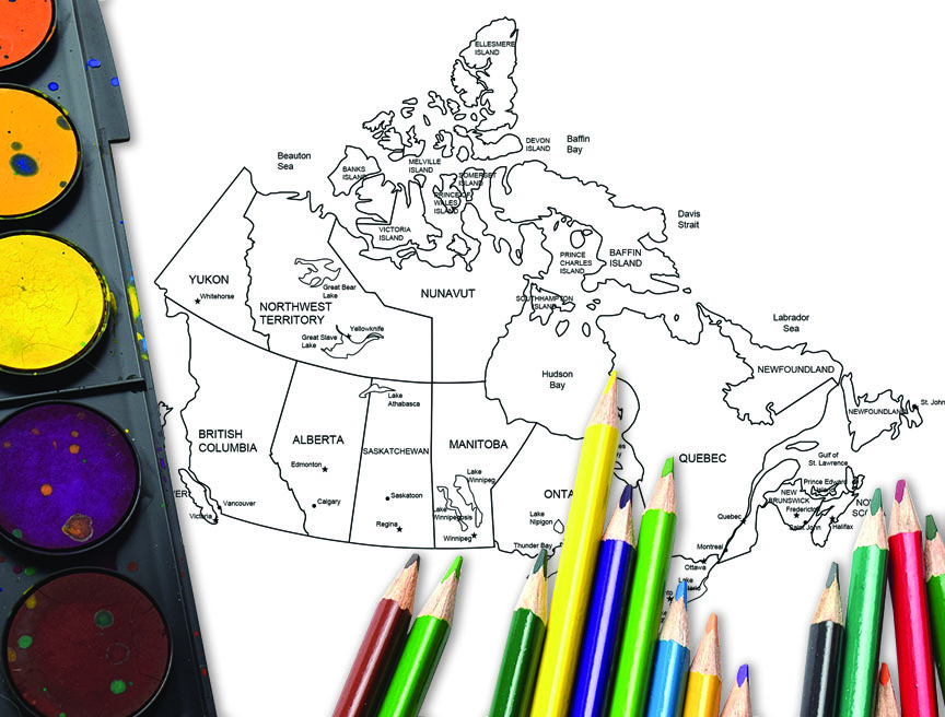Canada with provinces and territories, perfect for printable coloring page