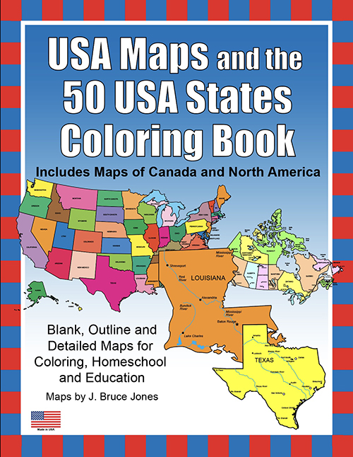 USA Maps and the 50 USA States Coloring Book, includes Canada and North America