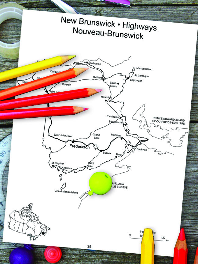 New Brunswick, Canada, printable map of the provinces, cities, highways, and waterways, jpg format