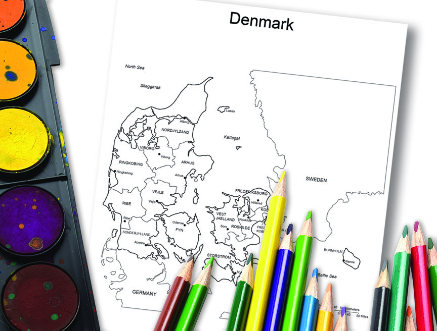 denmark, blank outline with names, europe, jpg format