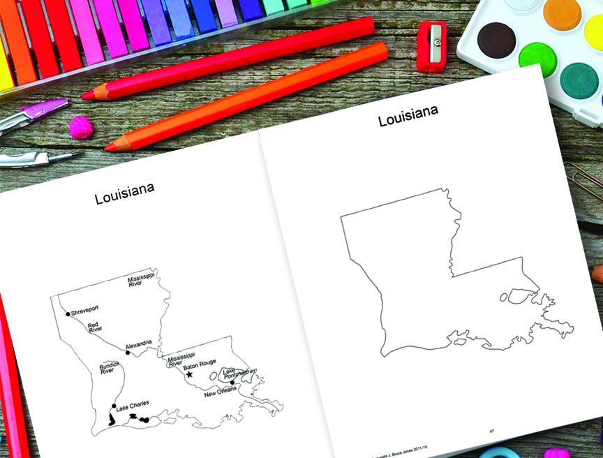 US State, Louisiana, shown as detailed and outline spread, jpg format