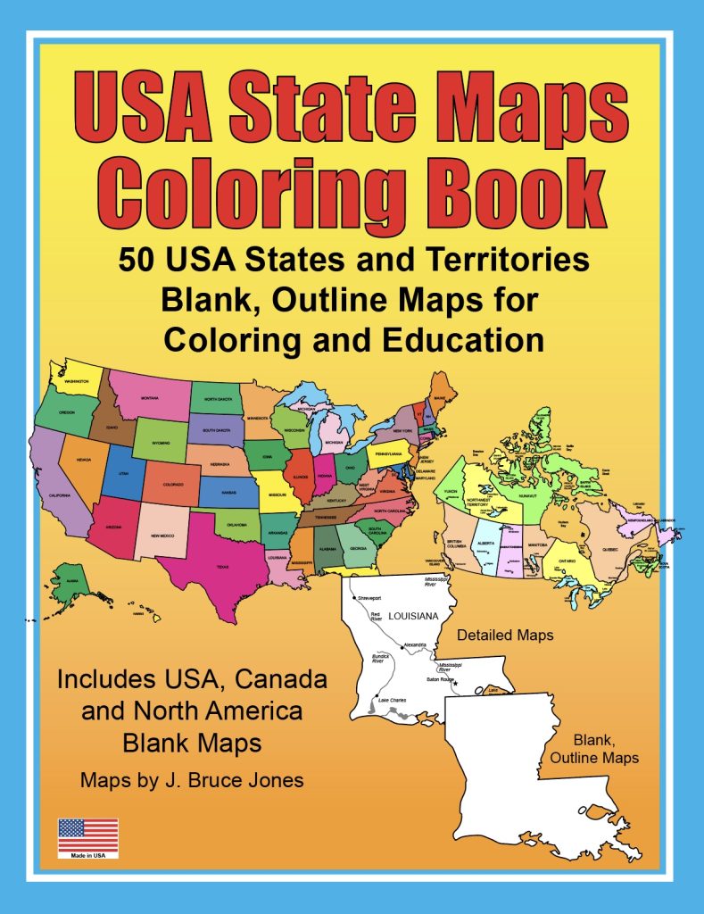 USA State Maps Coloring Book, 50 USA States and Territories