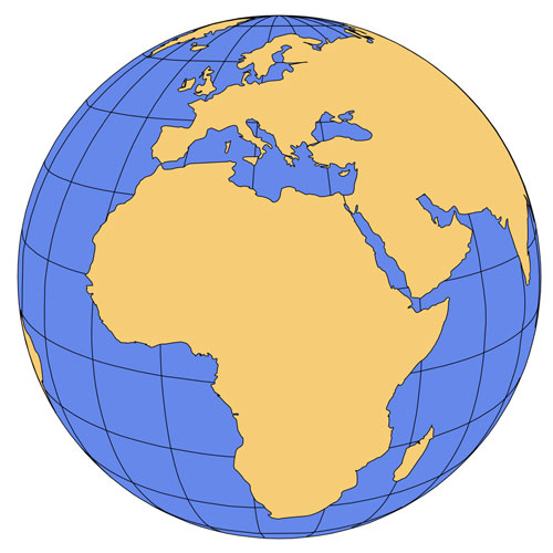 Africa Global Projection Powerpoint and Adobe Illustrator Clip Art Map, includes a JPG version