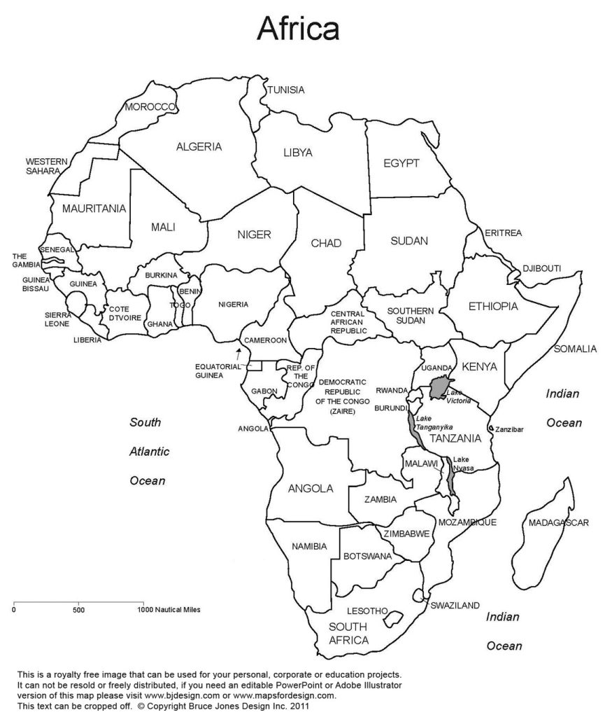 Africa Printable Blank Map, Country borders and names, jpg format, This map can be printed out to make an 8.5 x 11 blank Egypt, Libya, Algeria, Morocco, Tunisia, Sudan, Southern Sudan, Chad, Niger, Mali, Ethiopia, Somalia, Kenya, Tanzania, Madagascar, Mozambique, Malawi, Zambia, Zimbabwe, Botswana, South Africa, Namibia, Angola, Zaire, Democratic Republic of the Congo, Gabon, Cameroon, Nigeria, Mauritania, Mali, Guinea, Liberia, Sierra Leone, Western Sahara. Royalty-Free.