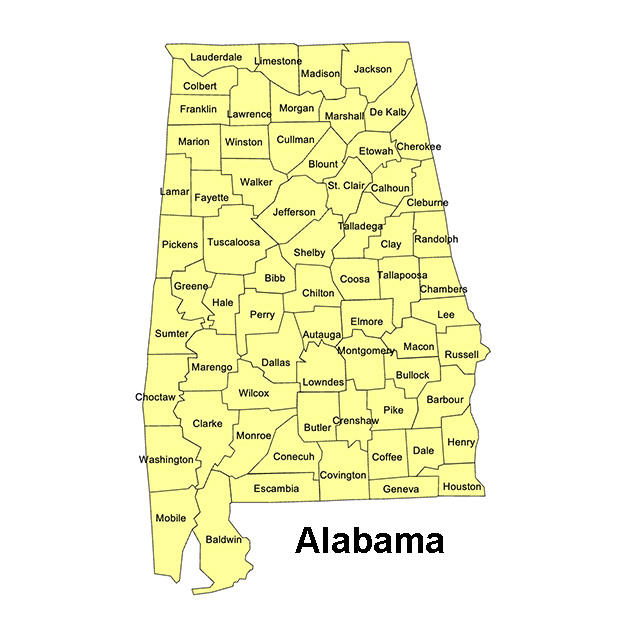Alabama Editable US Detailed County Map