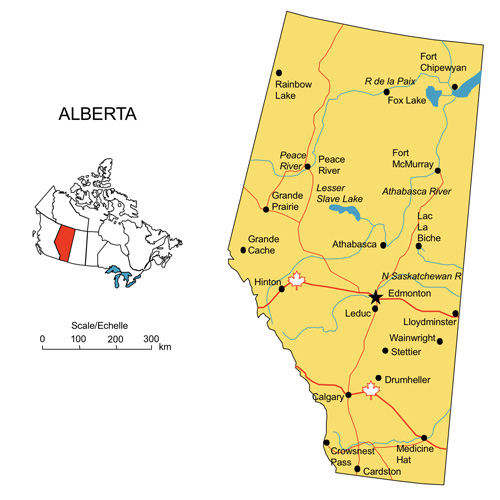 Alberta, Canada Province PowerPoint and Adobe Illustrator Clip Art Map, Highways, Waterways, Cities. Editable PowerPoint and Adobe Illustrator Clip Art map, includes a JPG map