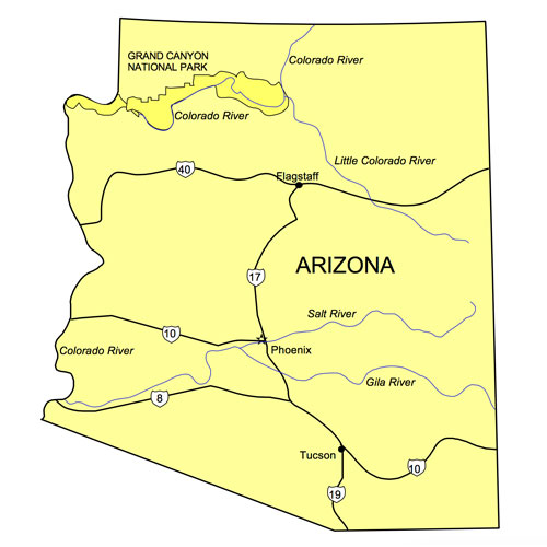 Arizona State Map, capital Phoenix, Tucson, Flagstaff, printable, royalty free, jpg format