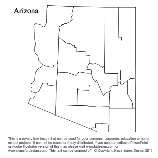Arizona US State County Map, blank, printable, royalty-free, jpg format. Click right to download.