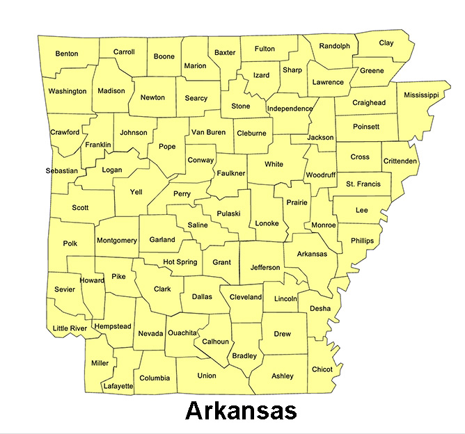 Arkansas State County Map, Capital Little Rock, Texarkana, printable, royalty-free, jpg format