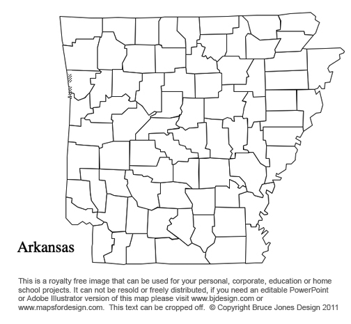 Arkansas US State County Map, blank, printable, royalty-free, jpg format. Click right to download.