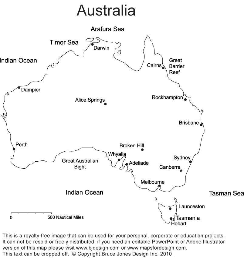 Royalty Free, Printable PDF, Blank, Australia Map with names, jpg format.This map can be printed out to make an 8.5 x 11 printable map.