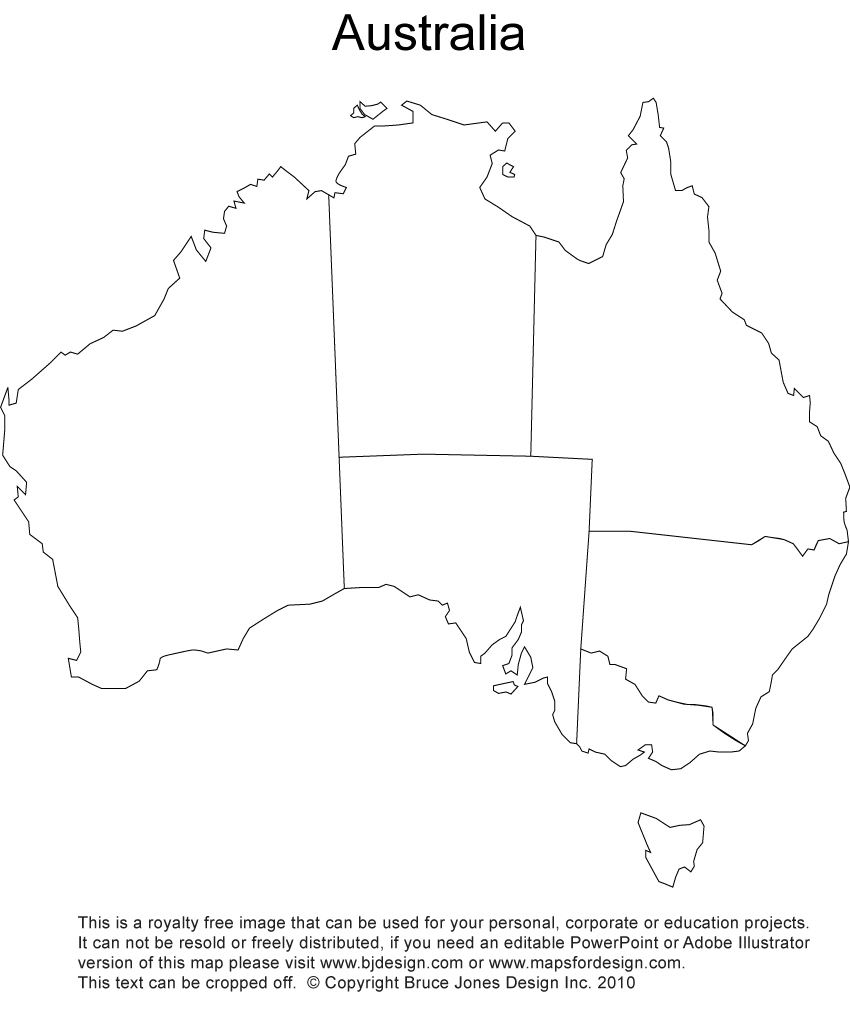 Royalty Free, Printable PDF, Blank, Australia Map, with administrative districts, jpg format. This map can be printed out to make an 8.5 x 11 printable map.