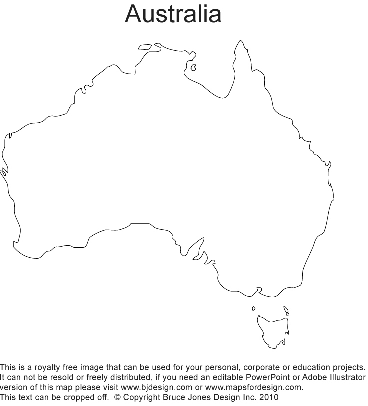 Royalty Free, Printable PDF, Blank, Australia Map, jpg format.This map can be printed out to make an 8.5 x 11 printable map.