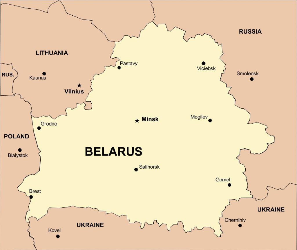 Belarus Country Map, Capitals. Names. Edit with PowerPoint or Adobe Illustrator, includes a JPG version