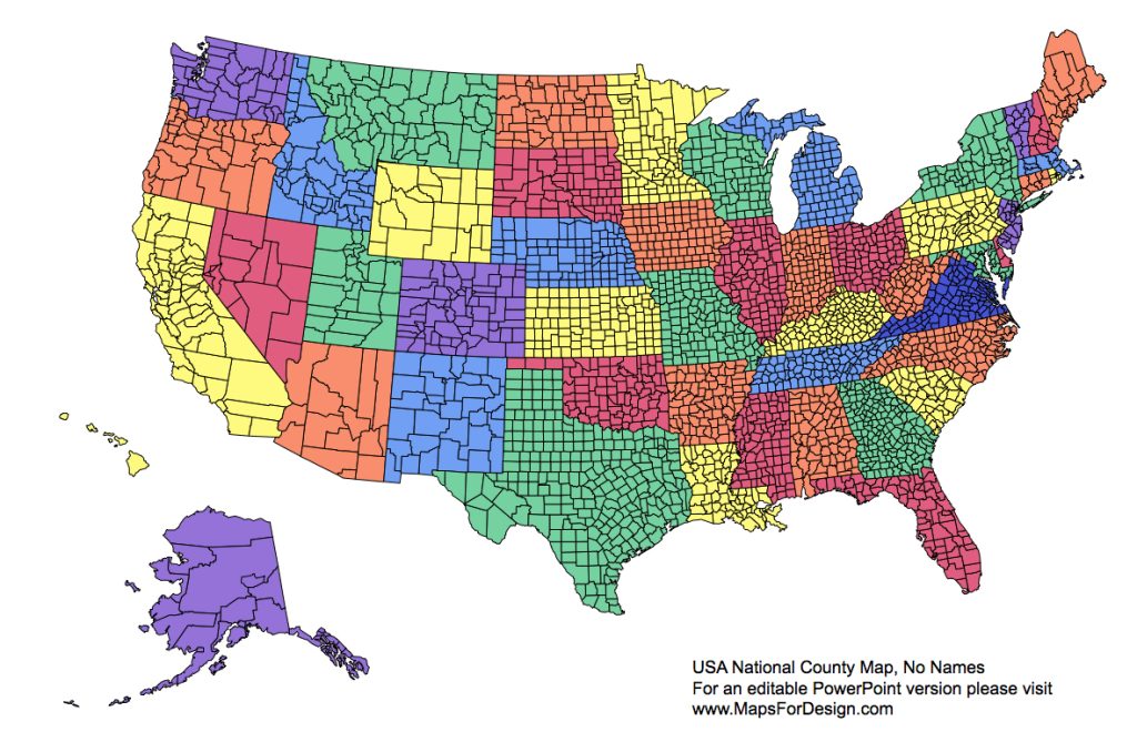 US National County, Editable County PowerPoint and Adobe Illustrator Map for Building Sales Regions