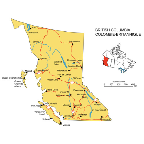 British Columbia, Canada Province PowerPoint and Adobe Illustrator Clip Art Map, Highways, Waterways, Cities. Editable PowerPoint and Adobe Illustrator Clip Art map, includes a JPG map