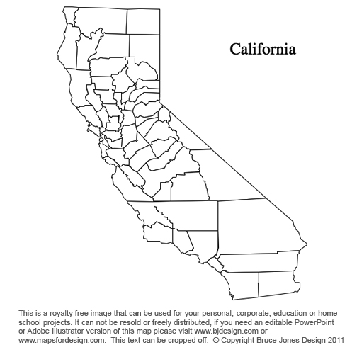 California US State County Map, blank, printable, royalty-free, jpg format. Click right to download.