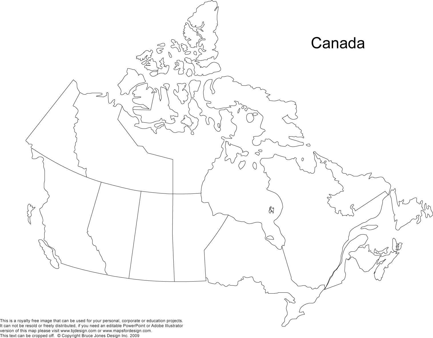 Printable, Blank Map of Canada with province outlines, royalty-free in jpg format, This Canadian map will print out to make an 8.5 x 11 blank Canada map.