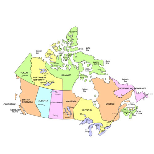 Canada map with provinces and territories, names and capitals. Printable, royalty-free, jpg format. Right-click to Download.