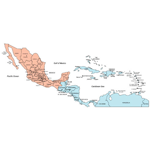 Central America Regional Map, Countries, States, Names. Printable, royalty-free, jpg format. Right-click to Download.