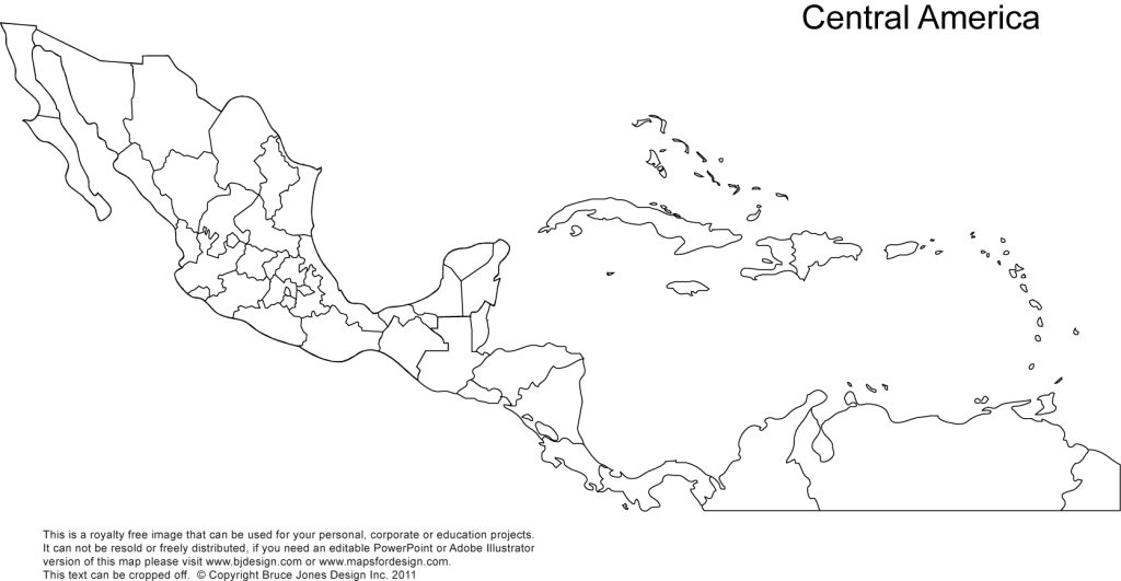 Central America Printable Blank Map, country borders but no names, jpg format, This map can be printed out to make an 8.5 x 11 blank Mexico, Guatemala, Belize, Honduras, Nicaragua, Costa Rica, Panama, Cuba. Royalty-Free. Right-click to Download.