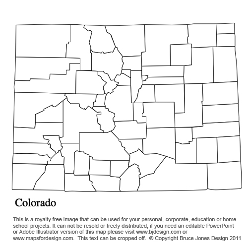 Colorado US State County Map, blank, printable, royalty-free, jpg format. Click right to download.
