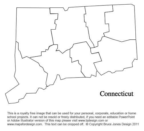 Connecticut, US State County Map, blank, printable, royalty-free, jpg format.