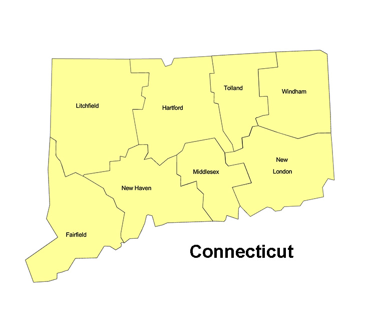 Connecticut, County Map with county names