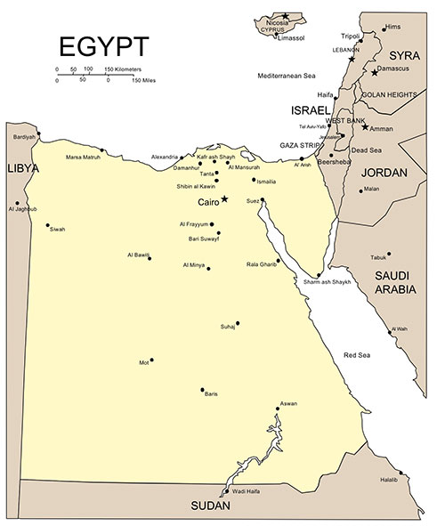Egypt Country Map, Capitals. Names. Edit with PowerPoint or Adobe Illustrator, includes a JPG version