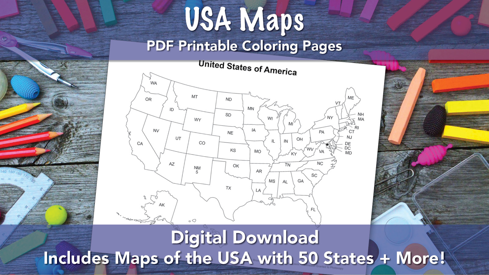 USA Maps with 50 States, Printable PDF