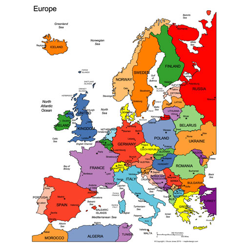 Europe Map by Country with Names, Editable PowerPoint and Adobe Illustrator, plus JPG