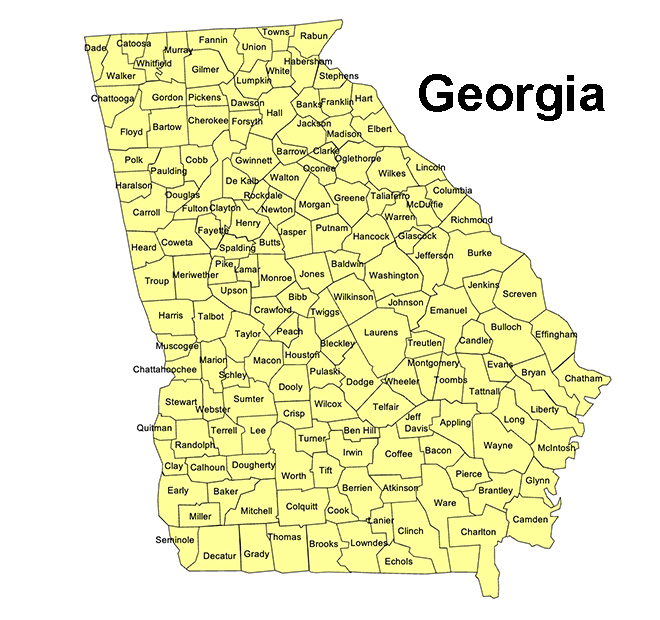 Georgia, County Map with county names, jpg format.