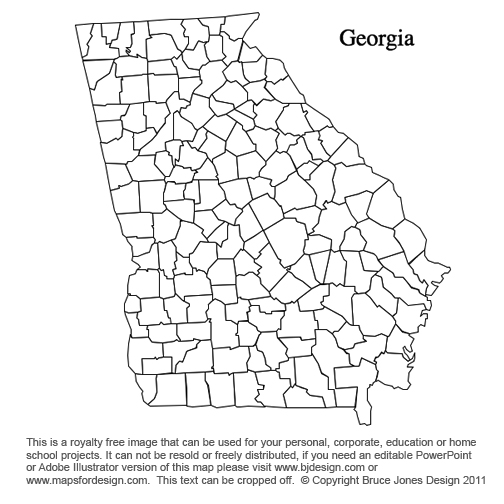 Georgia, US State County Map, blank, printable, royalty-free, jpg format.