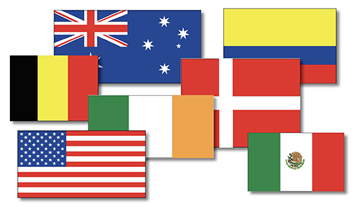 various flags of the world, USA, Great Britian, Switzerland