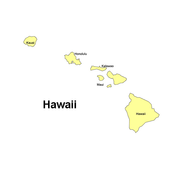 Hawaii State County Map, with names, printable, royalty-free, jpg format.