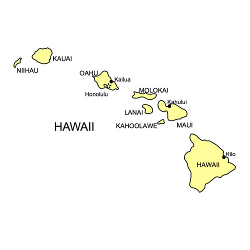 Hawaii US State PowerPoint Map, Highways, Waterways, Capital and Major Cities