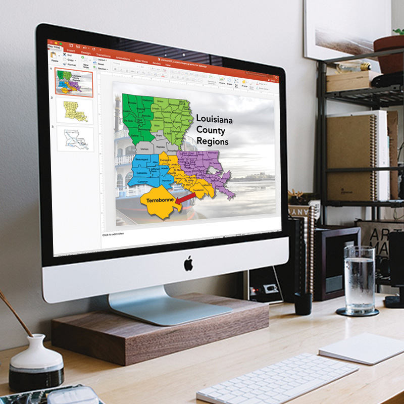 Imac with louisiana powerpoint editable royalty-free map. jpg format