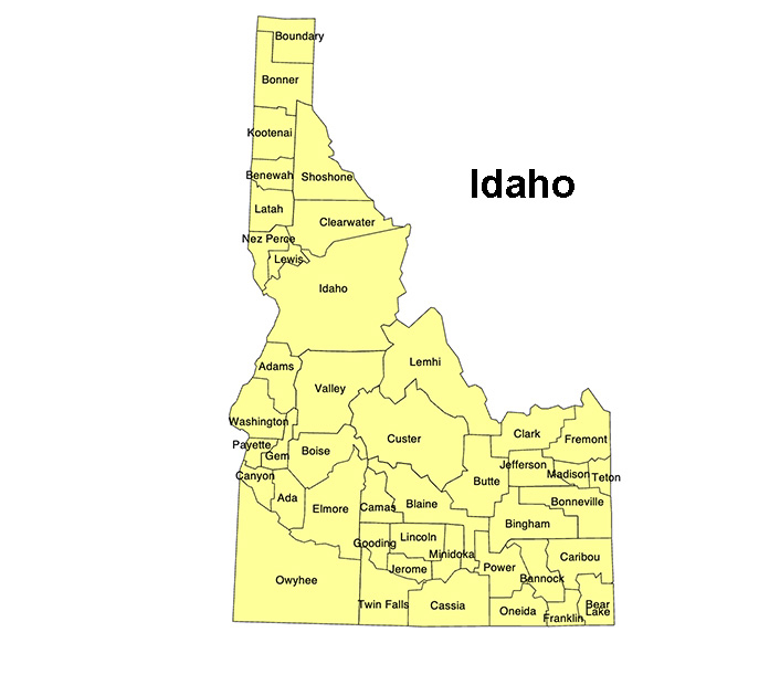 Idaho State County Map, with names, printable, royalty-free, jpg format.