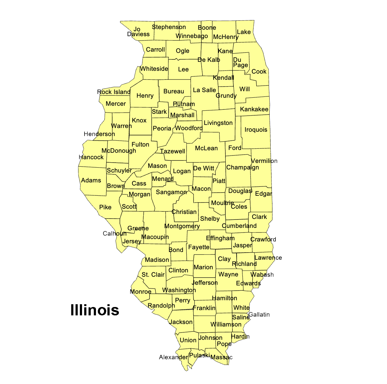 Illinois State County Map, with names, printable, royalty-free, jpg format.