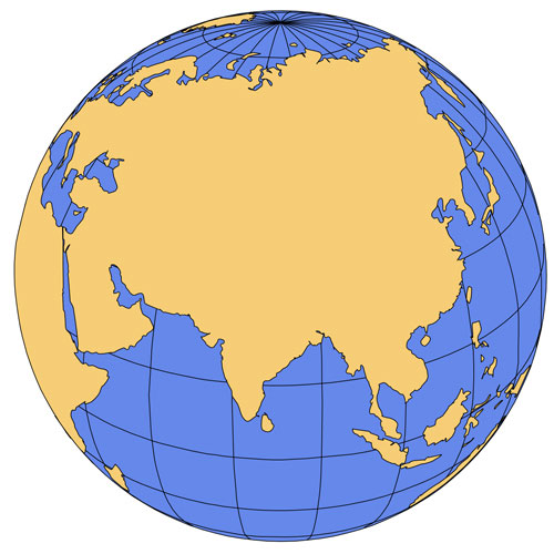 India and Asia Global Projection Powerpoint and Adobe Illustrator Clip Art Map, includes a JPG version