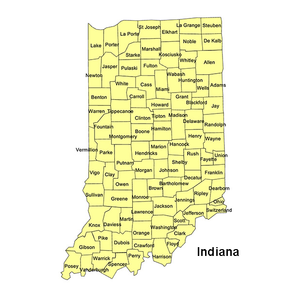Indiana State County Map, with names, printable, royalty-free, jpg format.