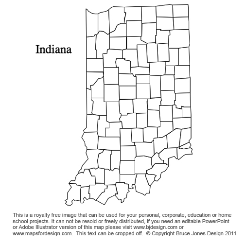 Indiana, US State County Map, blank, printable, royalty-free, jpg format.