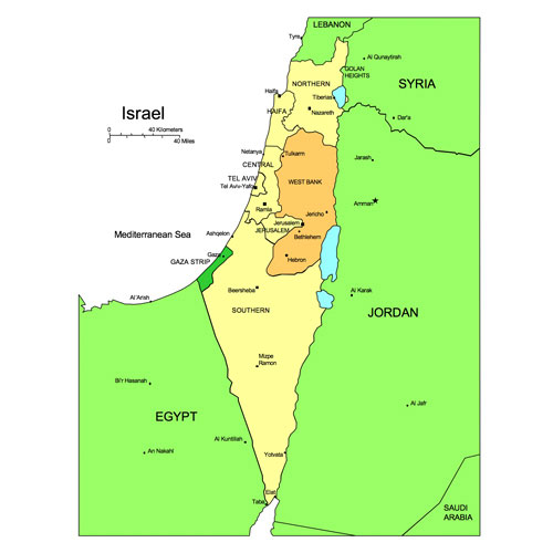 Israel Country Map, Capitals. Names. Edit with PowerPoint or Adobe Illustrator, includes a JPG version