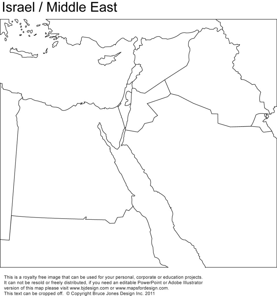 Israel and Middle East Regions Printable Blank Map, Country borders, no names, jpg format, This map can be printed out to make an 8.5 x 11 blank Israel, Egypt, Jordan, Syria, Iraq, Lebanon, State of Palestine, Sudan, Iran, Kuwait, Cyprus, Saudi Arabia. Royalty-Free.