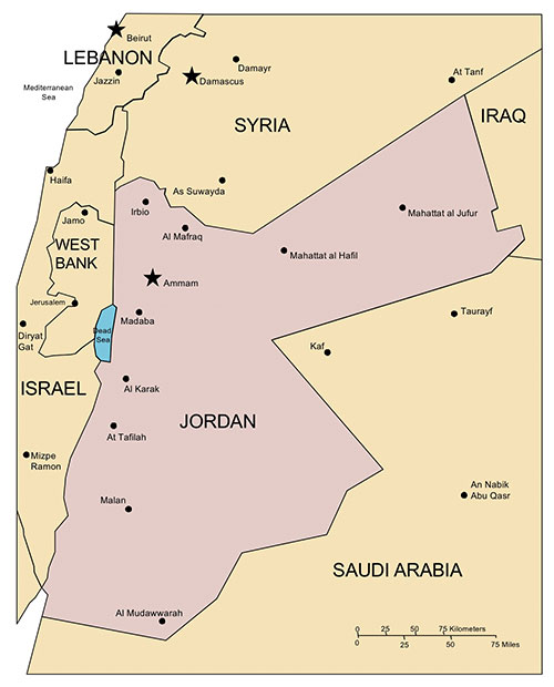 Jordan Country Map, Capitals. Names. Edit with PowerPoint or Adobe Illustrator, includes a JPG version