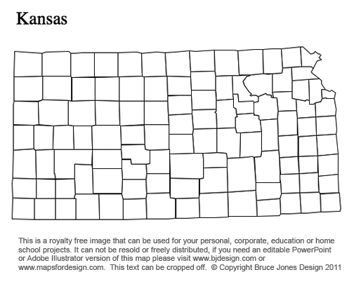 Kansas, US State County Map, blank, printable, royalty-free, jpg format.