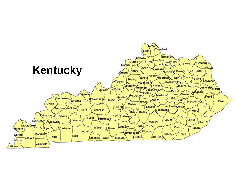 Kentucky State County Map, with names, printable, royalty-free, jpg format.