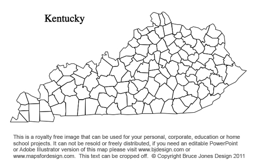 Kentucky, US State County Map, blank, printable, royalty-free, jpg format.