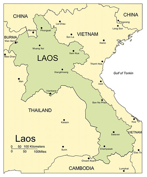 Laos, Country Map, Capitals, Names. Edit with PowerPoint or Adobe Illustrator, plus JPG format